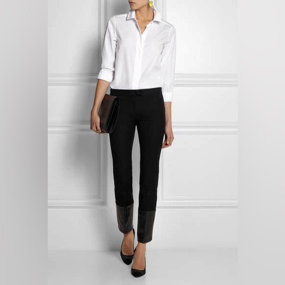 Joseph Crown Lambskin Leather Trimmed Stretch-Gabardine Pants in Black 6 - Picture 4 of 16